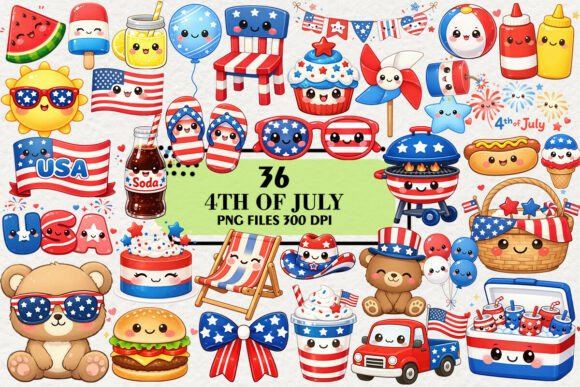 Download Kawaii 4th of July Summer Clipart Bundle - Summer clipart Collection