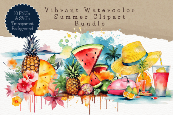 Download Vibrant Watercolor Summer Clipart Bundle - Summer clipart Collection