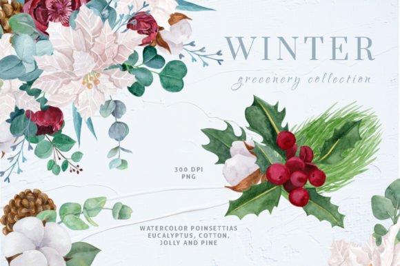 Download WINTER GREENERY WATERCOLOR SET - Greenery Collection