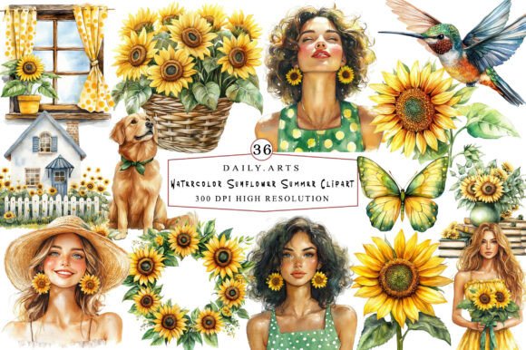 Download Watercolor Sunflower Summer Clipart - Summer clipart Collection