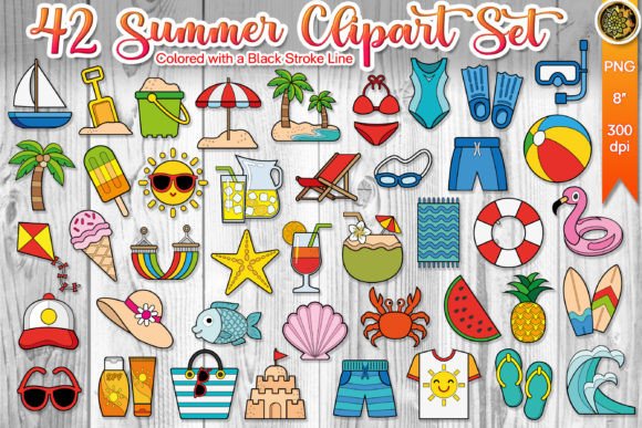 Download Summer Clipart Color with Outline Stroke - Summer clipart Collection