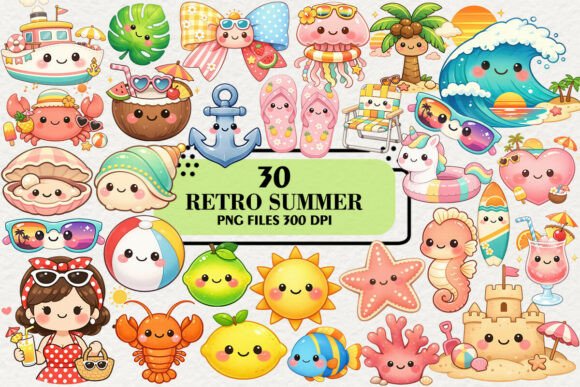 Download Kawaii Retro Summer Clipart Bundle - Summer clipart Collection