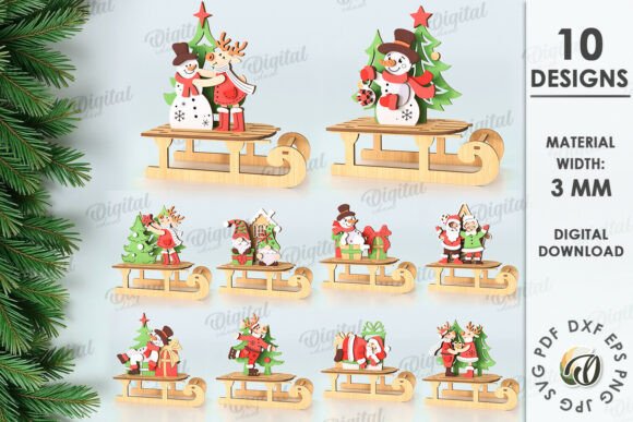 Download Christmas Sleigh Stands Bundle Laser - Christmas sleigh Collection