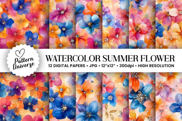 Download Rhinestones Watercolor Summer Flowers - Watercolor summer flowers Collection