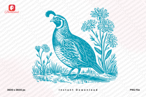 Download Vintage Wildflower Quail Bird PNG - Wild Collection