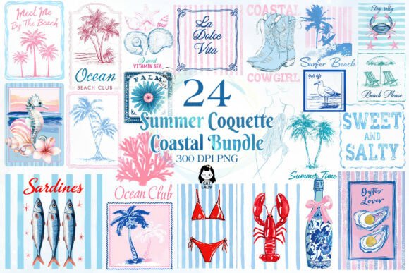 Download Coquette Coastal Summer Clipart Bundle - Summer clipart Collection