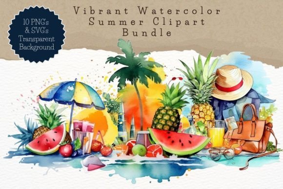 Download Vibrant Watercolor Summer Clipart Bundle - Summer clipart Collection