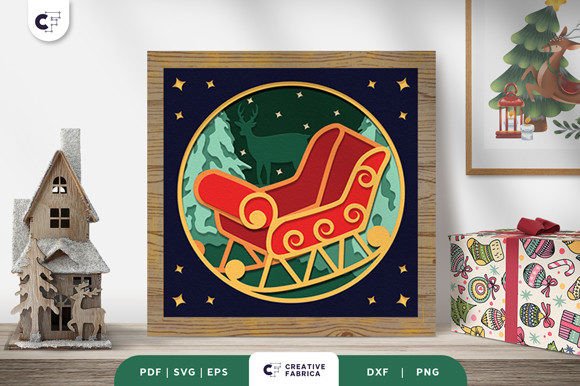 Download Christmas Sleigh Shadow Box Paper Cut - Christmas sleigh Collection
