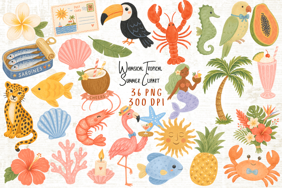 Download Whimsical Tropical Summer Clipart PNG - Summer clipart Collection