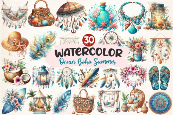 Download Ocean Boho Summer Clipart - Summer clipart Collection
