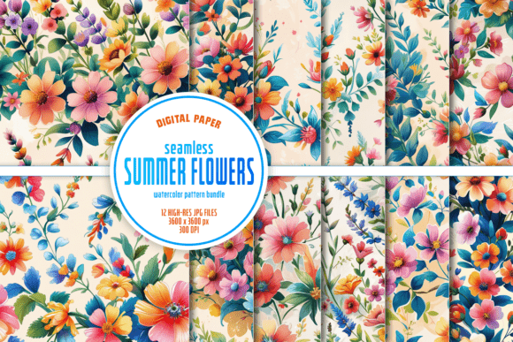 Download Seamless Watercolor Summer Flowers Pack - Watercolor summer flowers Collection