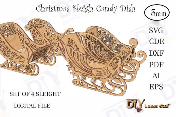Download Set of 4 DIY Christmas Sleigh Candy Dish - Christmas sleigh Collection